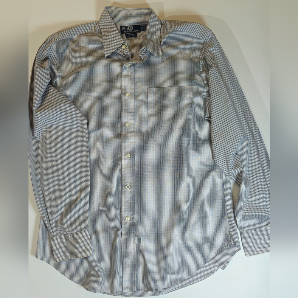 Polo Ralph Lauren‎ Shirt Mens Size 15.5 Andrew Blue Yellow Gingham Button Down